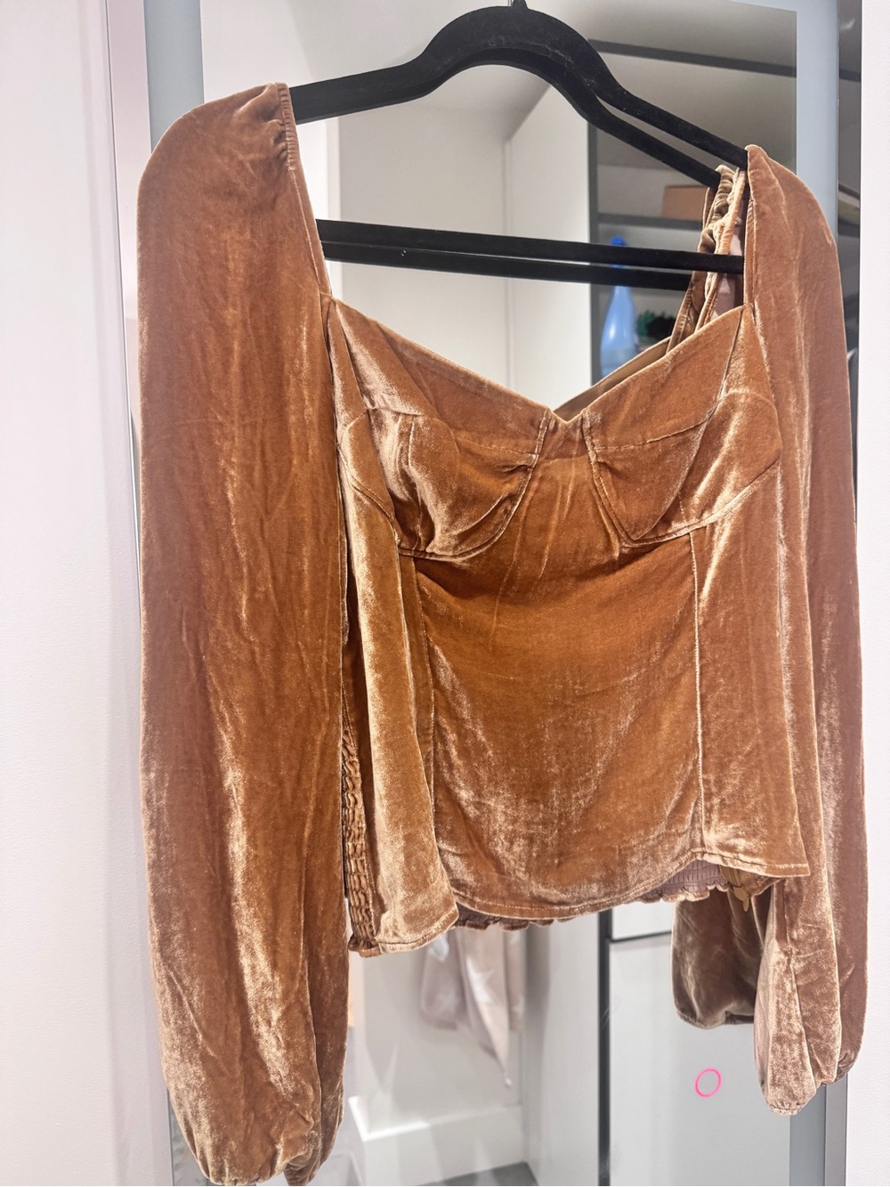 Reformation Velvet Square-Neck Long Sleeve Top - Brown
